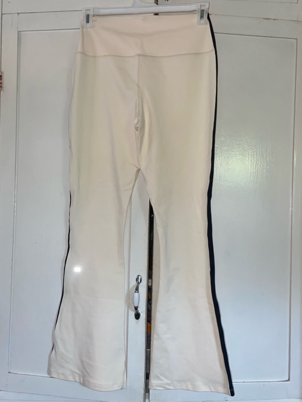 Splits59 White High-Rise Flare Pants with Black Side Stripe - Picture 5 of 7